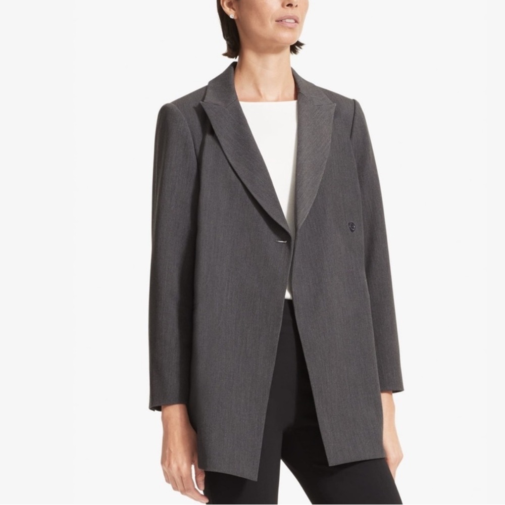 MM Lafleur Tamar Longline‎ Blazer Women Size 6 Charcoal Gray Stretch Twill